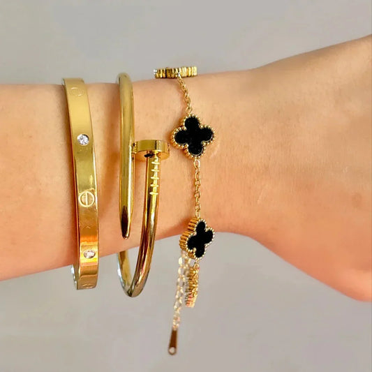 SET 4 ARMBÄNDERN SCHWARZ MIT GOLD EDITION